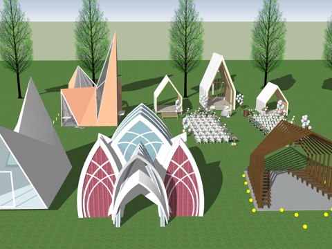  教堂打卡构筑物su模型 