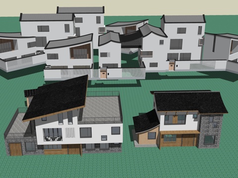 新中式民宿建筑su模型