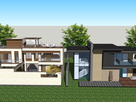 现代独栋别墅民宿农村自建房建筑外观外立su模型