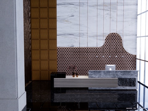  公司前台 电脑 前台 酒店前台su模型 