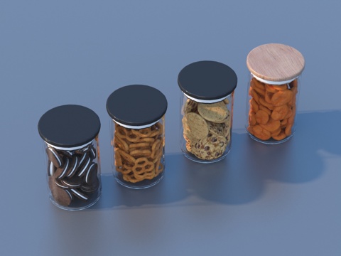  罐装零食 玻璃罐 休闲零食 干果3d模型 