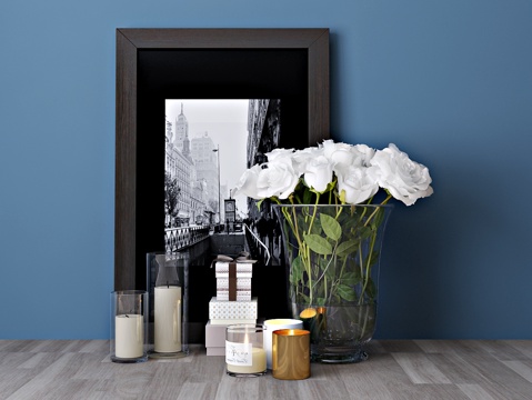  现代花瓶 花卉 玻璃 烛台 挂画 装饰品3d模型 