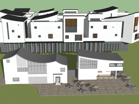 新中式民宿建筑su模型