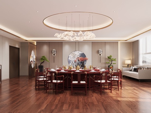  新中式餐厅包房3d模型 