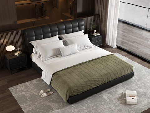  现代卧室 双人床 床头柜3d模型 