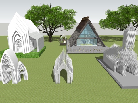  教堂打卡构筑物su模型 