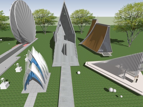  教堂打卡构筑物su模型 