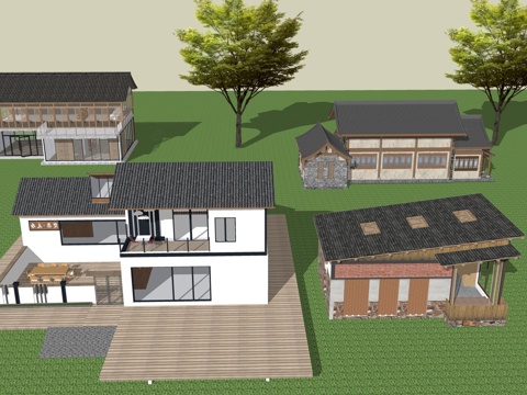 新中式民宿建筑su模型