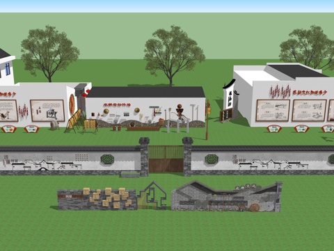  乡村墙面景墙su模型 