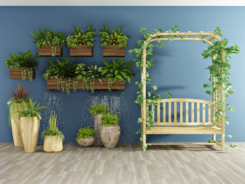  现代盆栽 植物 秋千 物件摆件3d模型 