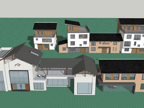 新中式民宿建筑su模型
