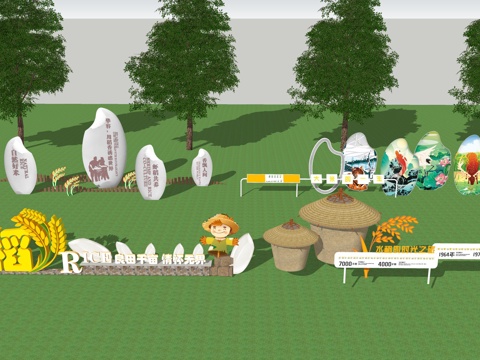 稻米文化雕塑小品su模型