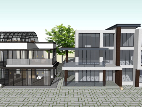 现代独栋别墅民宿农村自建房建筑外观外立su模型