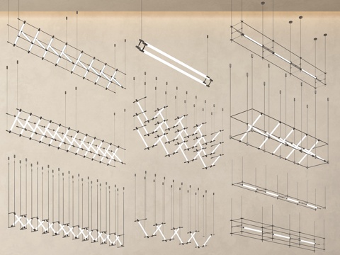  现代吊灯组合 马扎灯 长条灯 金属吊灯3d模型 