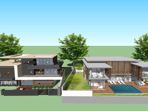 现代独栋别墅民宿农村自建房建筑外观外立su模型