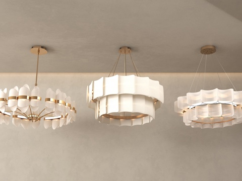 现代奶油吊灯 奶油法式吊灯 环形吊灯 法式吊灯su模型