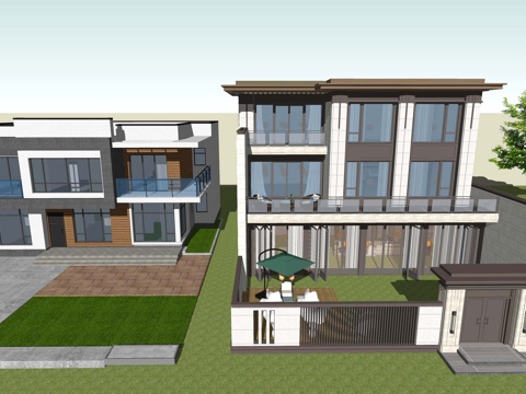 现代独栋别墅民宿农村自建房建筑外观外立su模型