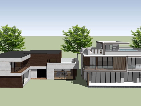 现代独栋别墅民宿农村自建房建筑外观外立su模型