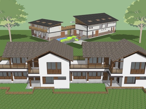 新中式民宿建筑su模型