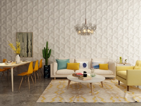  北欧沙发茶几 餐桌组合模型3d模型 