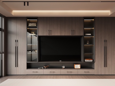 现代意式电视背景墙su模型