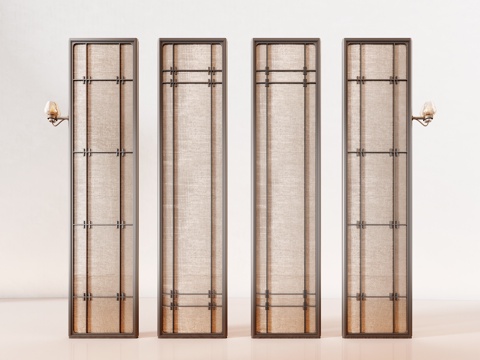 酒店屏风 格栅屏风 现代玻璃屏风 夹丝玻璃屏风 隔断组su模型