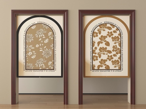  复古风窗帘 门帘 布帘su模型 