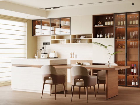  中古餐厅 岛台 酒柜 餐边柜3d模型 