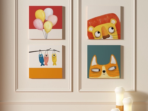  现代，儿童，组合，简约，抽象，装饰画3d模型 