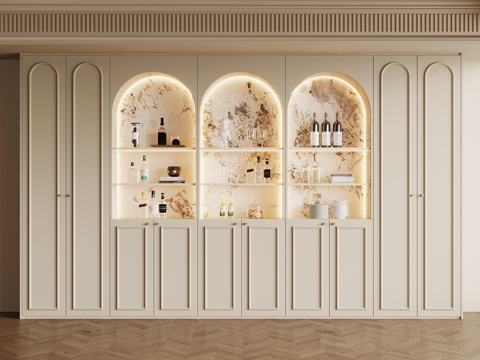  法式奶油风酒柜 餐边柜3d模型 