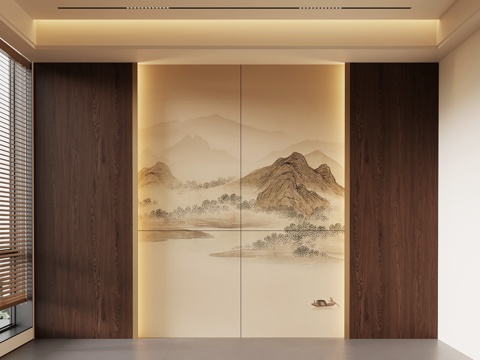  新中式背景墙 卧室背景墙3d模型 