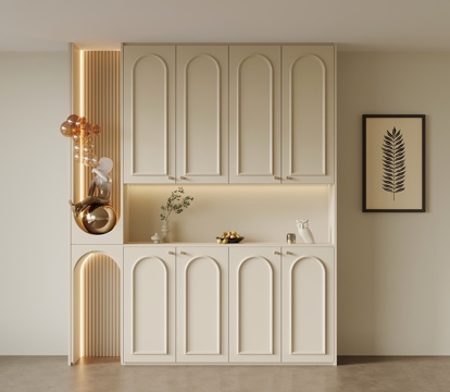  法式奶油风鞋柜 入户鞋柜su模型 