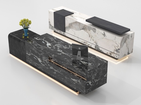  现代公司前台 接待区 吧台 接待台 服务台3d模型 