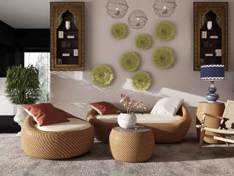  东南亚组合沙发 壁画3d模型 