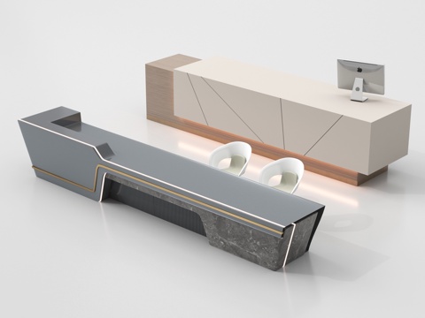  现代公司前台 接待区 吧台 接待台 服务台3d模型 