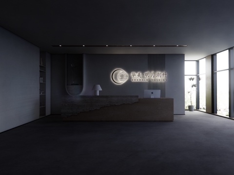  公司前台 办公空间 工装 办公室 大厅su模型 