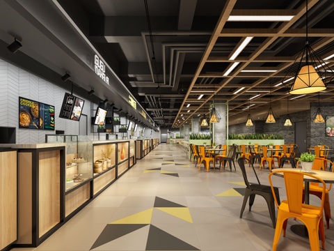  工业风美食城3d模型 