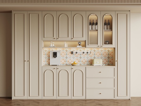 法式奶油风酒柜 餐边柜su模型