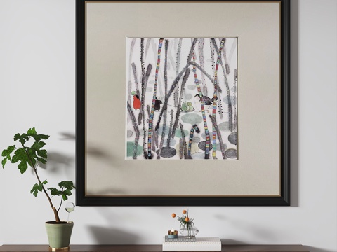  新中式，复古，中古，油墨，儿童，挂画3d模型 