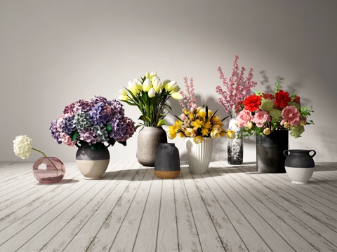  现代花瓶花卉组合3d模型 