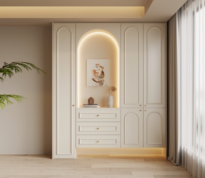  法式奶油风鞋柜 入户鞋柜su模型 