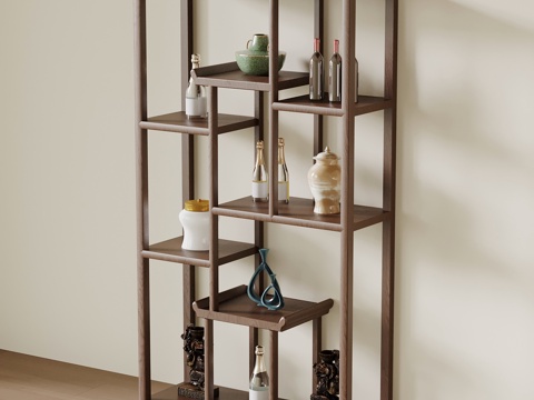  中古风博古架 书架 置物架3d模型 