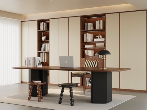  中古书房 书桌椅 书柜3d模型 