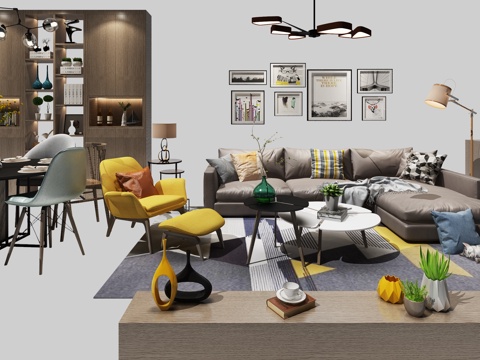  现代北欧沙发餐桌组合3d模型 