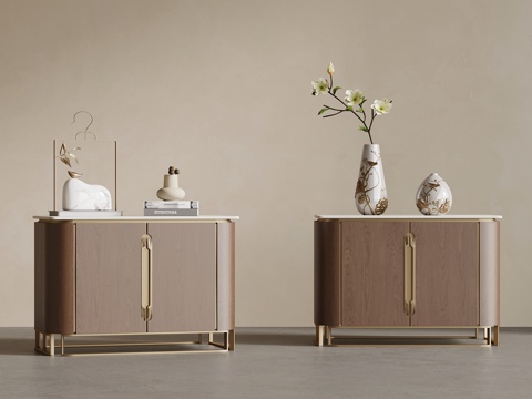 新中式床头柜 边柜su模型