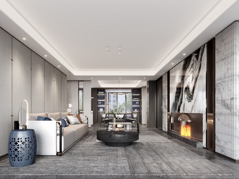  新中式客餐厅3d模型 