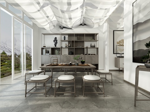  新中式茶室茶桌 茶柜3D模型3d模型 