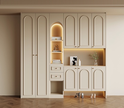  法式奶油风鞋柜 入户鞋柜su模型 