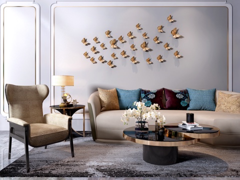  后现代沙发茶几摆件组合3d模型 