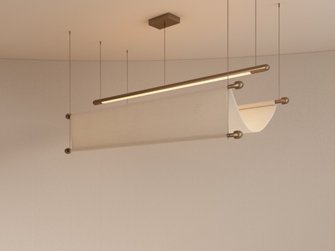  新中式餐厅吊灯 禅意吊灯 艺术吊灯 绸带吊灯 吧台吊灯3d模型 